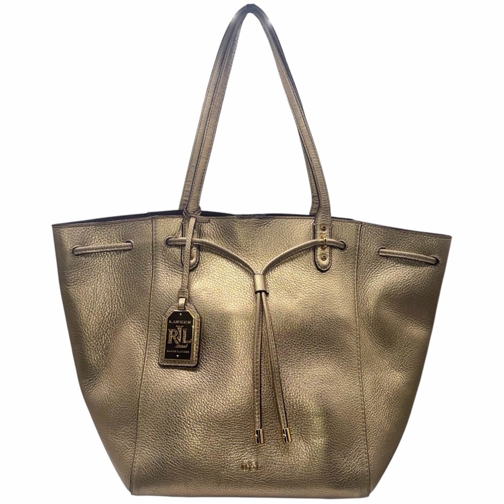 Ralph Lauren Leather Metallic Gold Tote Bag